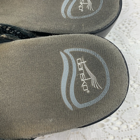Dansko Leather wedge Sandals Adjustable Buckle strap iridescent black gray Sz 40 - Picture 4 of 12